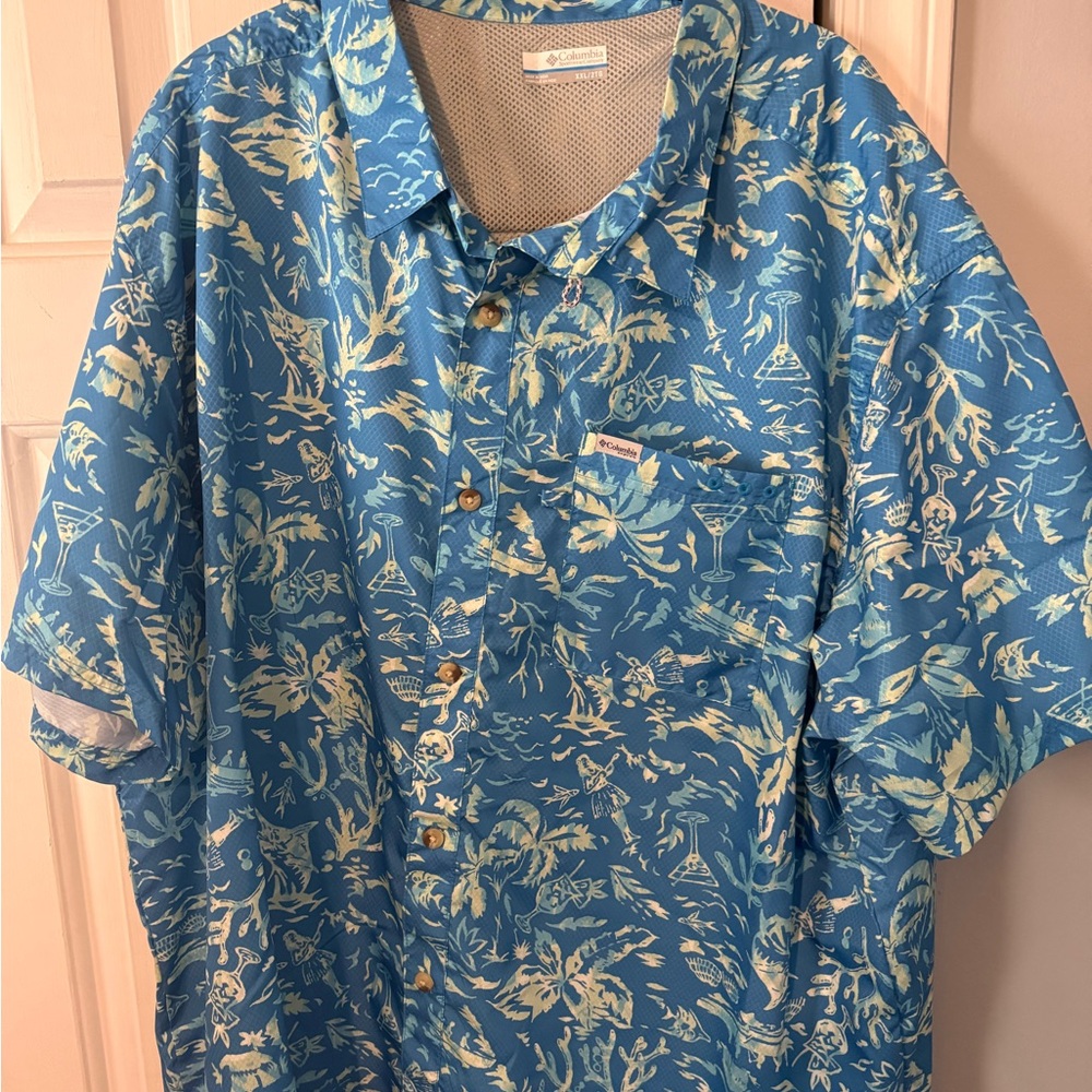 Columbia Blue and White Tropical Print Men's Shirt